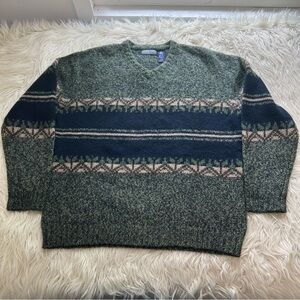 Vintage Structure Fair Isle Geometric Nordic Shetland Wool Sweater Men’s Size M